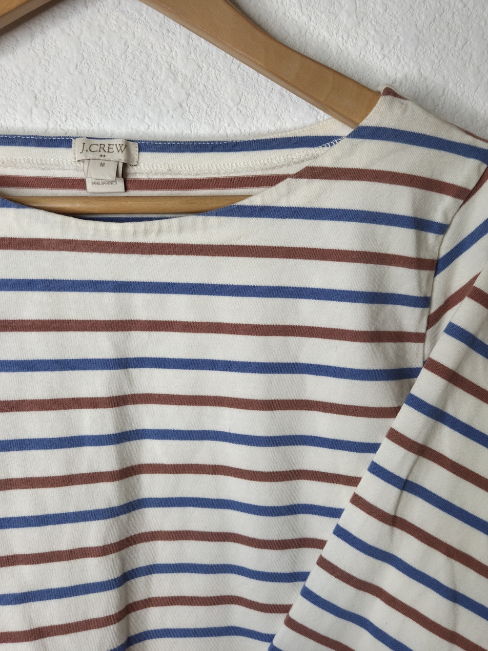 J.Crew Blue and Brown Striped Women's Boatneck Top Size Medium